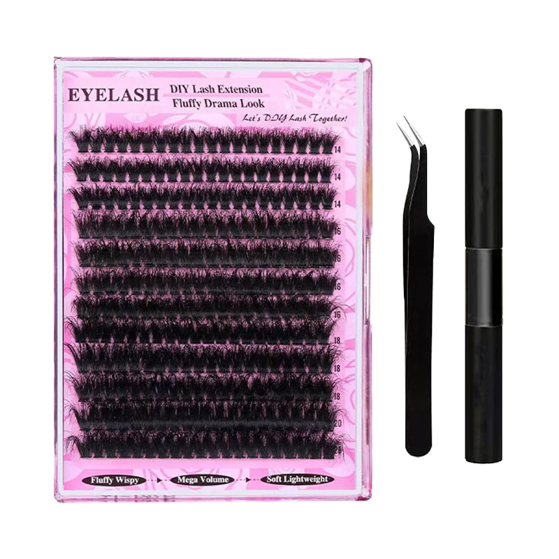 200D Faux Mink Wimpernverlängerungen, Manga Einzelwimpern-Cluster, Natürliche Lange Schwarze Wimpern, D-Curl, Künstliche Wimpern für Make-up
