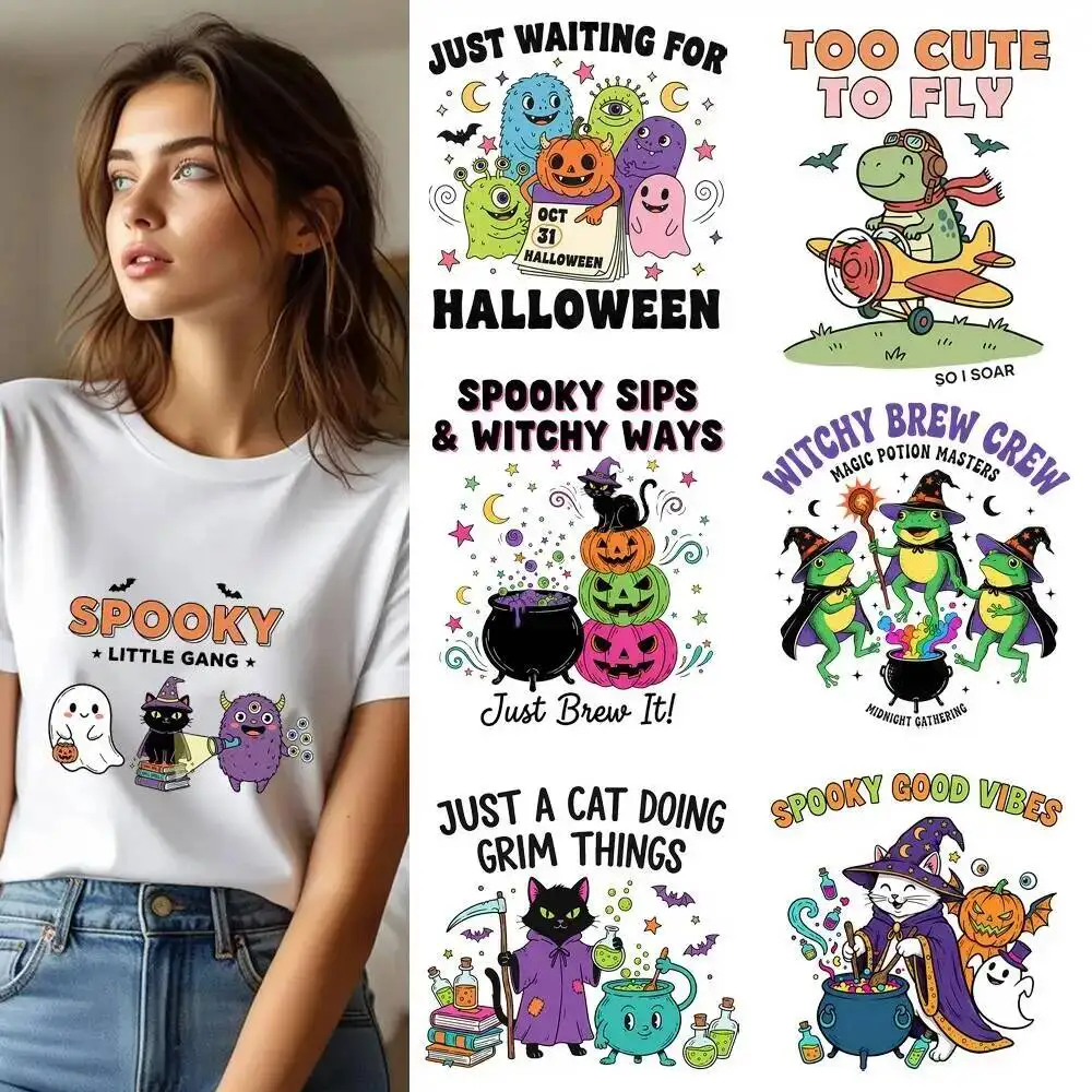 25CM Halloween Jack-o'-lantern Spooky Heat Transfer Patches For Clothes DIY A-Level Washable Shirt Iron-on Thermal Stickers