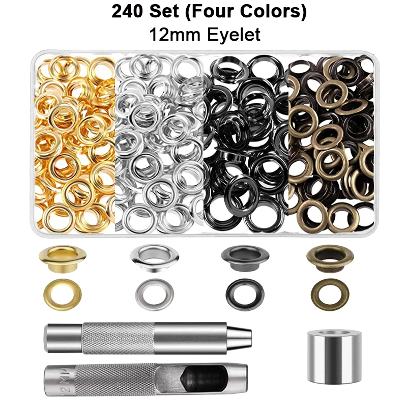 240set Mix Colors Metal Eyelet Grommets With Eyelet Punch Die Tool Set For DIY Leathercraft Clothing Accessories Shoes Belt