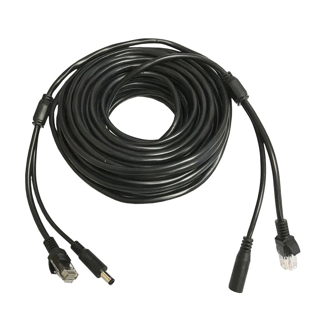 5-50m Outdoor 8-Core Ethernet Power Cable 8P+2C PoE Network and Power Extension for CCTV IP Cameras Durable with DC Male Plug