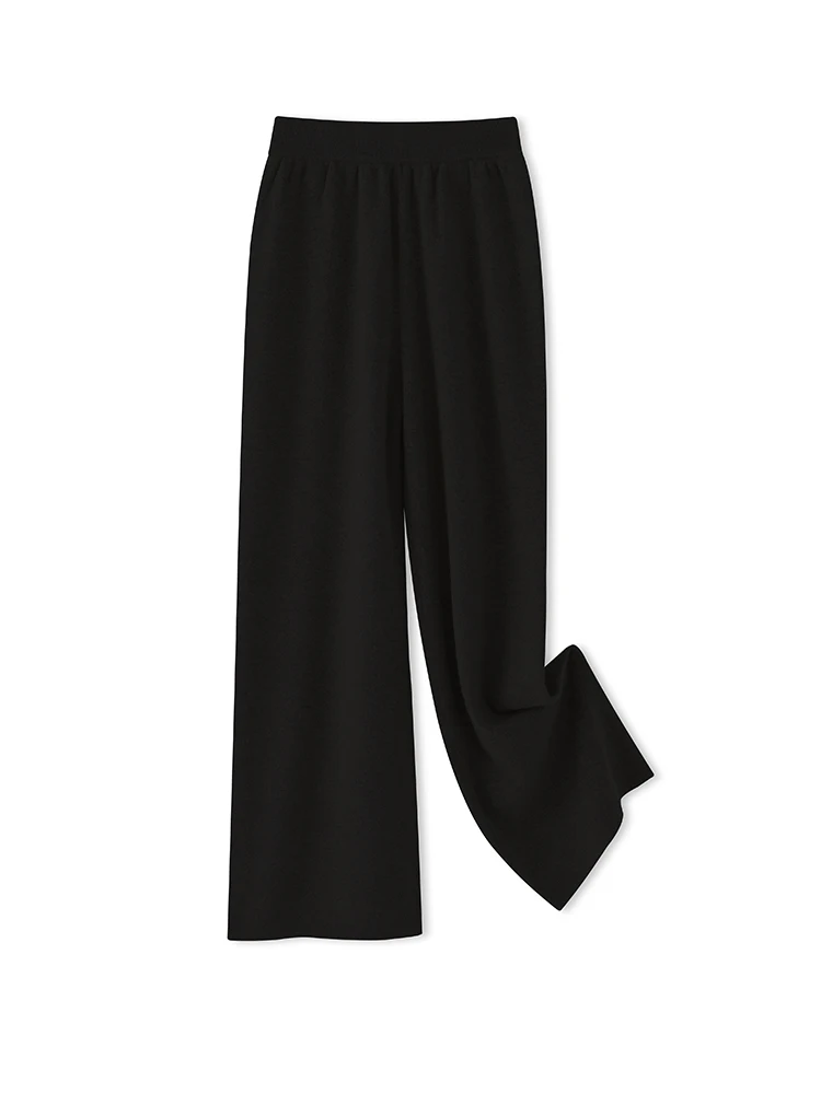 Chic Women's Wool Elastic Waist Wide Leg Pants Autumn Winter Grace Soft Casual Loose Versatile 100% Merino Wool knit Trousers