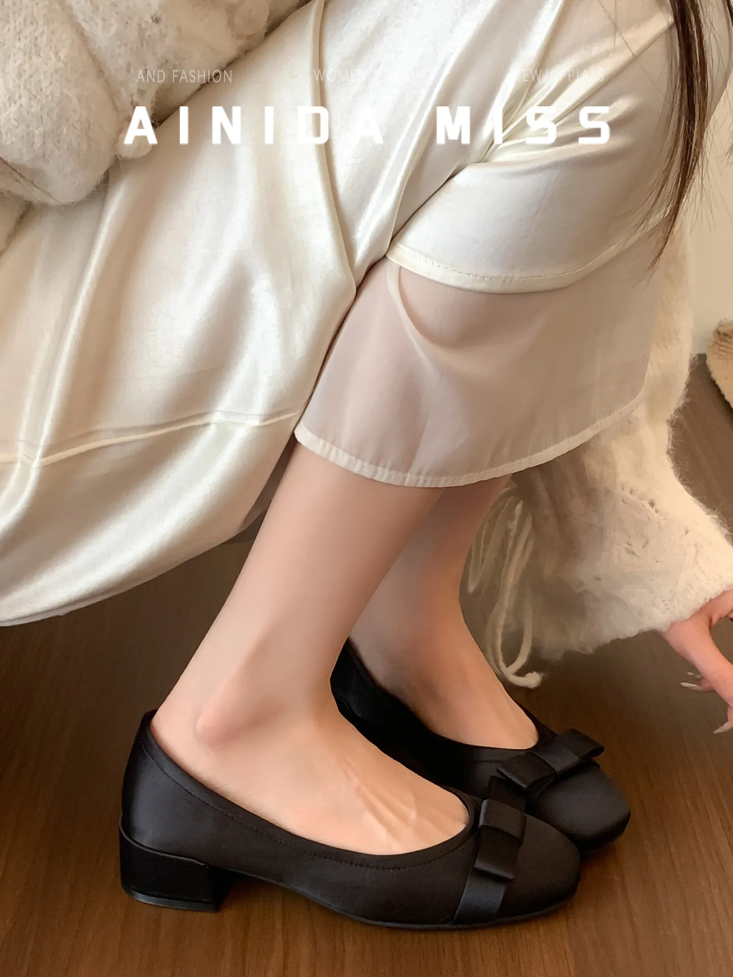 【Outlet Clearance】Cowhide style square toe shallow opening single shoes for women, summer satin coarse heel Mary Jane shoes