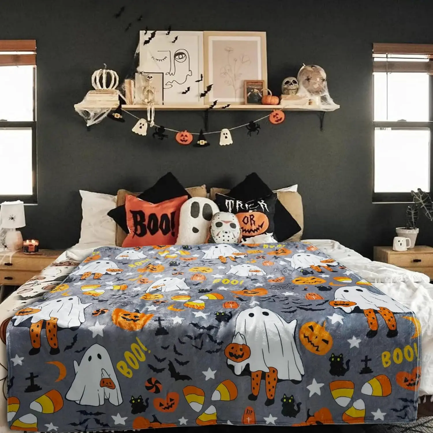 Throw Blanket Super Soft Cozy and Plush for Couch and Chair Halloween Blankets and Throws Pumpkin Spider Ghost Blanket(50
