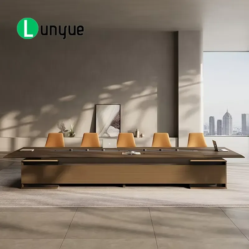 12ft Modern Conference Table for 10 People Large Meeting Desk with Multimedia Cable Box Office Furniture