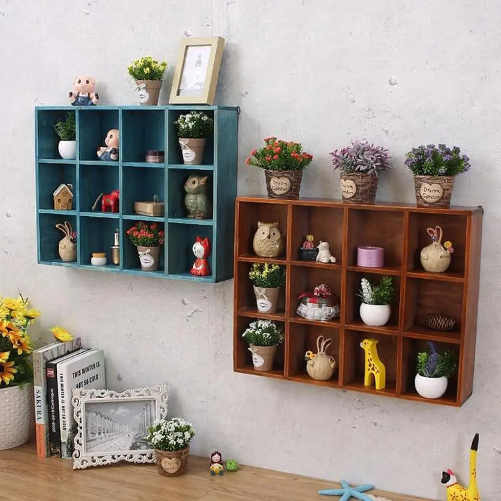 Wall Mount Flower Organizer Shelf 12 Compartments Display Rack with 2 Hooks