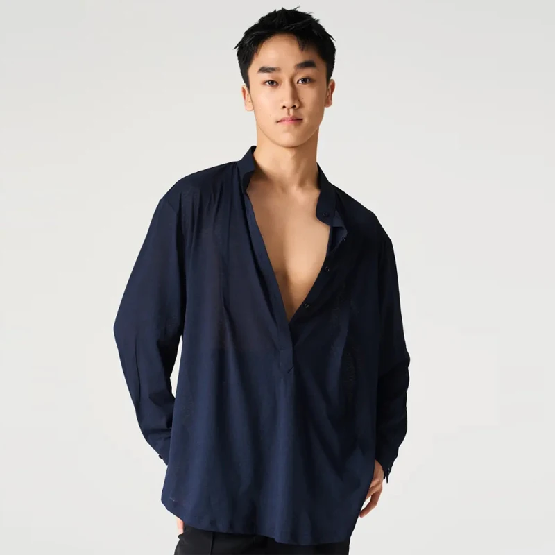 3 ألوان الخامس الرقبة الرقص الحديث الأعلى الرجال طويلة الأكمام قاعة الرقص القمم الكبار السامبا اللاتينية الرقص أعلى التدريب الدعاوى SL14751 #5