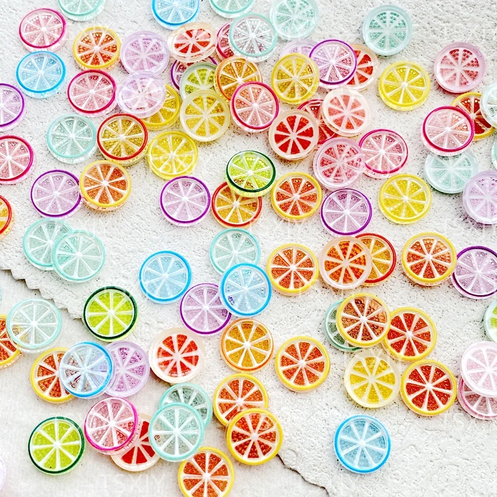 50 pçs resina mini brilhante colorido fatias de limão arte do prego parte traseira plana pedra apliques diy encantos de natal scrapbook decoração artesanato