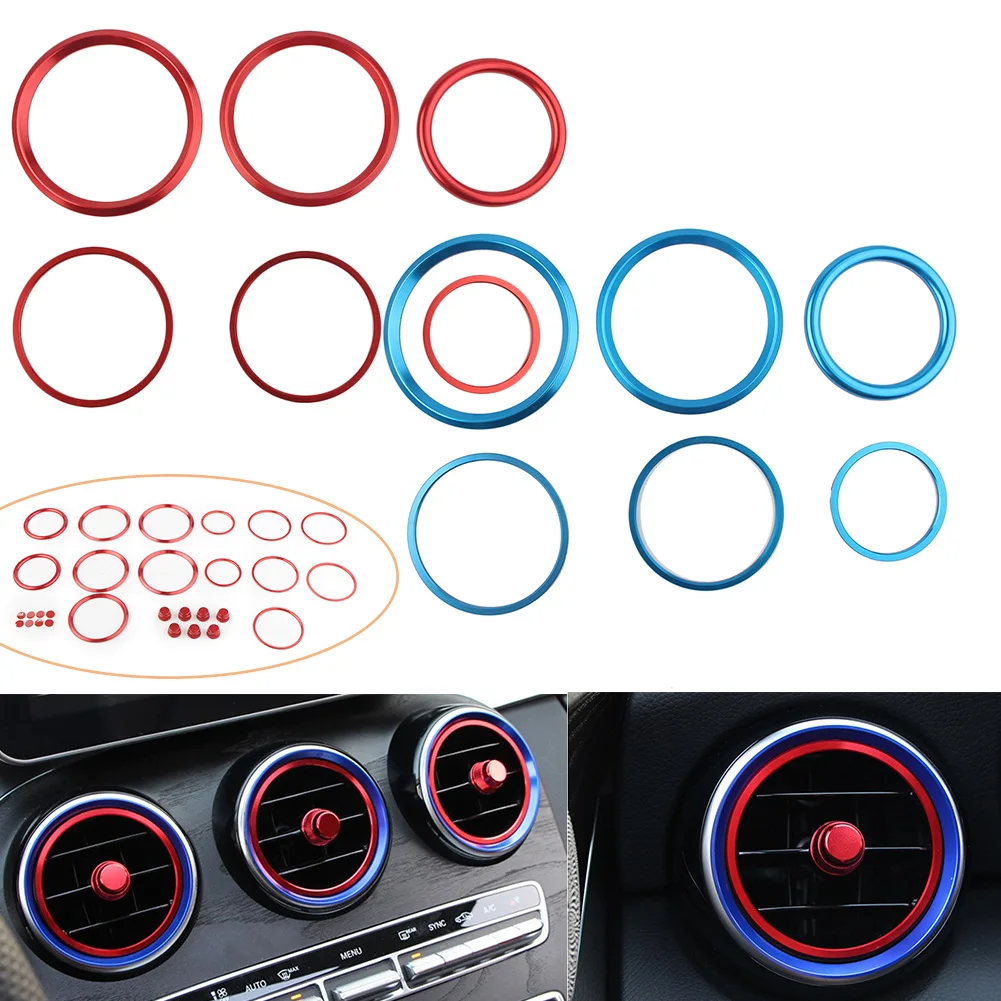 Car Air Vent Rings Cover Metal Trim For Mercedes Benz C Class GLC C200L 180L GLC260 21Pcs/Set Decoration Ring