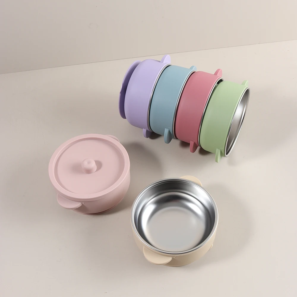 

Миска для кормления ребенка, блюдце, пищевой силикон, посуда для мальчиков и девочек, милая с крышкой, новая нержавеющая сталь