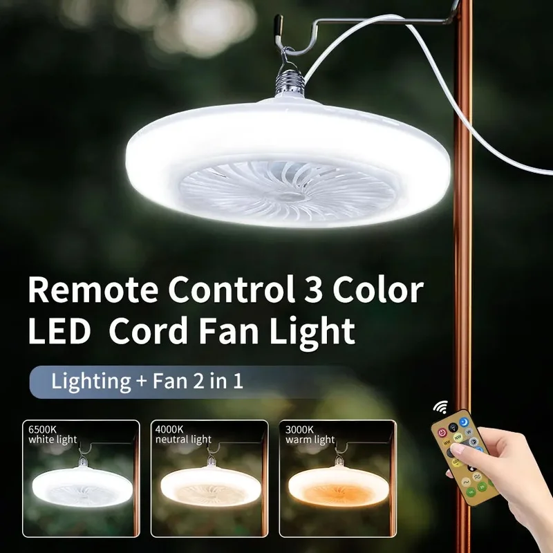 Portable Rechargeable Mini Ceiling Fan with Light for Camping and Outdoor Use, Ideal for Dormitories and Tents, Offers