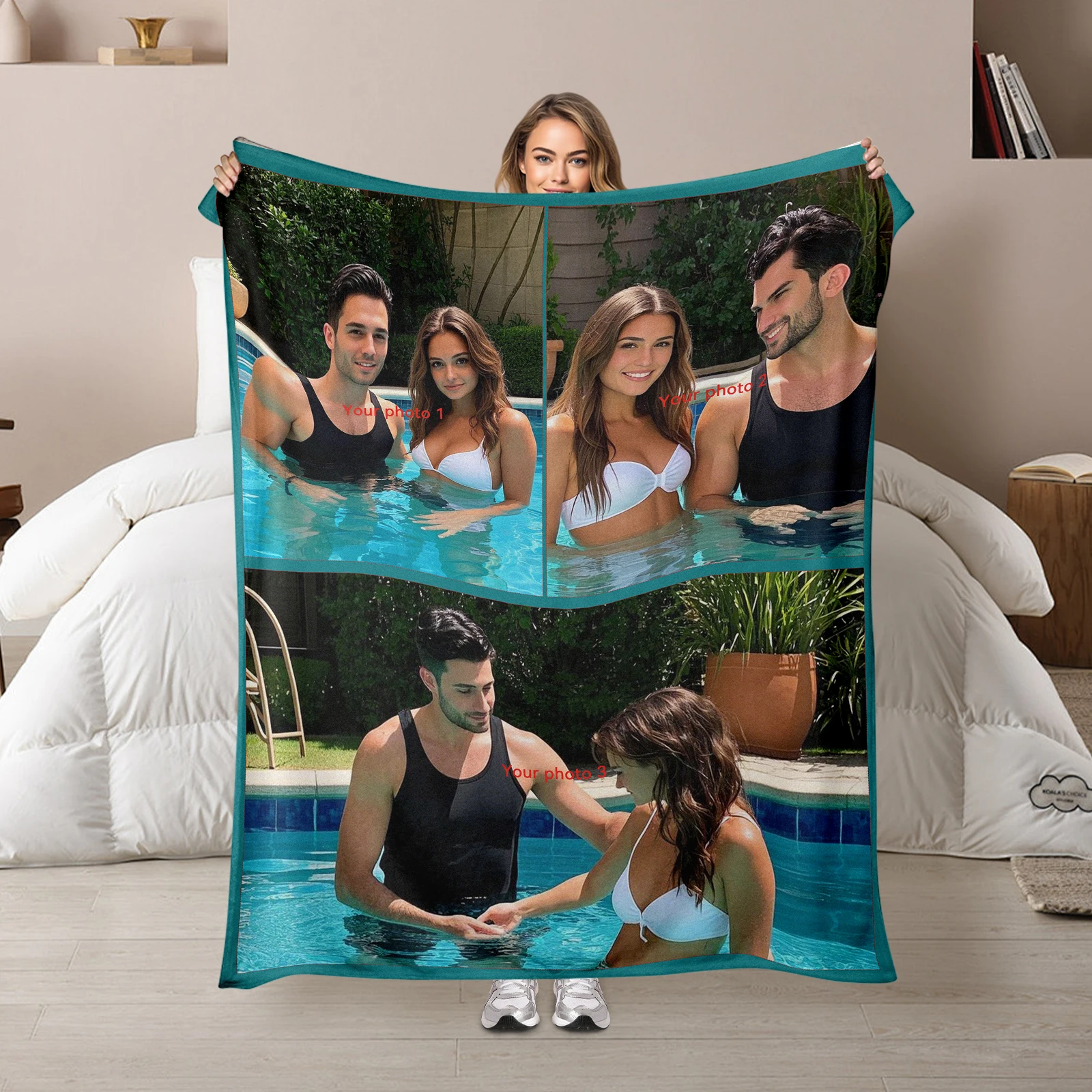 

Valentine's Special Flannel Blanket. Customized 3 Pictures for Couples' Romantic Getaway.