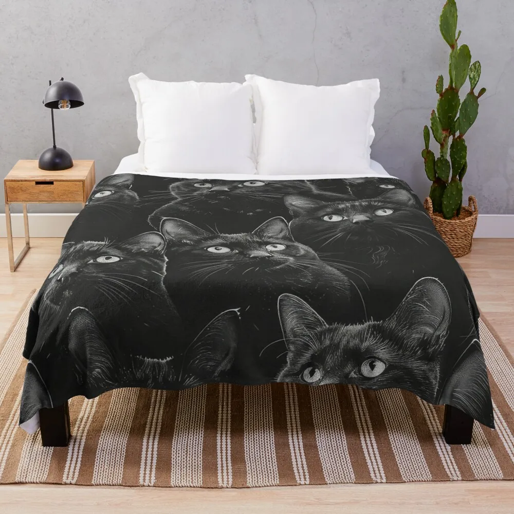 

Black cats Throw Blanket Thermals For Travel for sofa Blankets