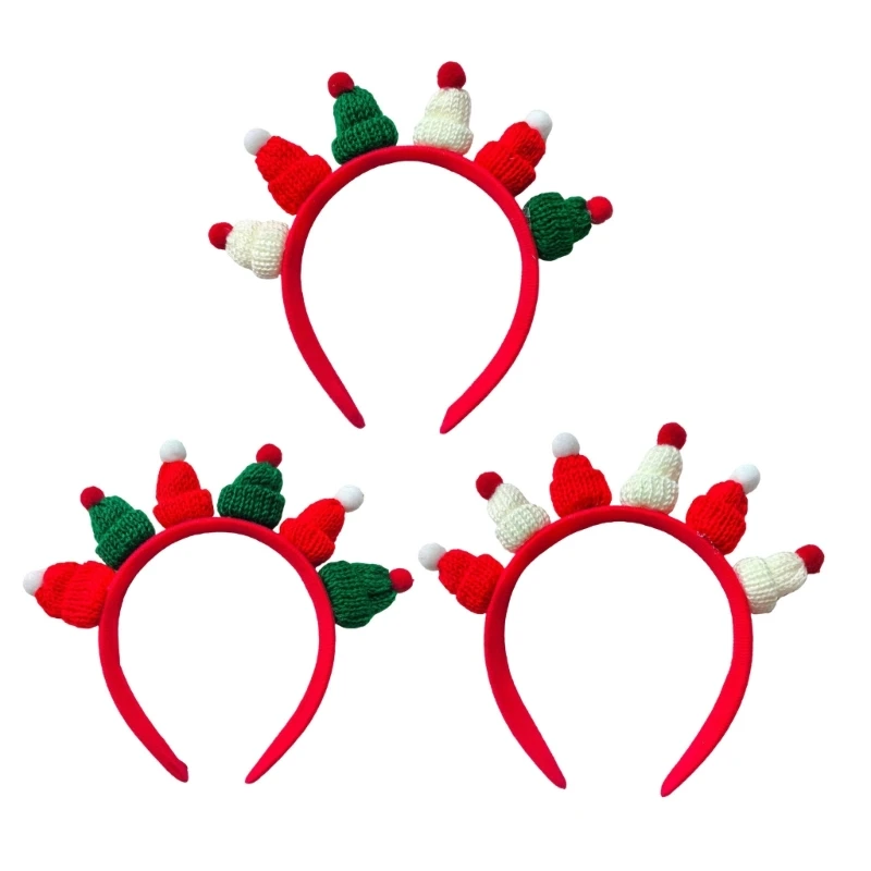 

Christmas Theme Headband Festival Props Crochet Santa Hat Hairhoop Seasonal Headwear Holiday Props Christmas Hairband Dropship