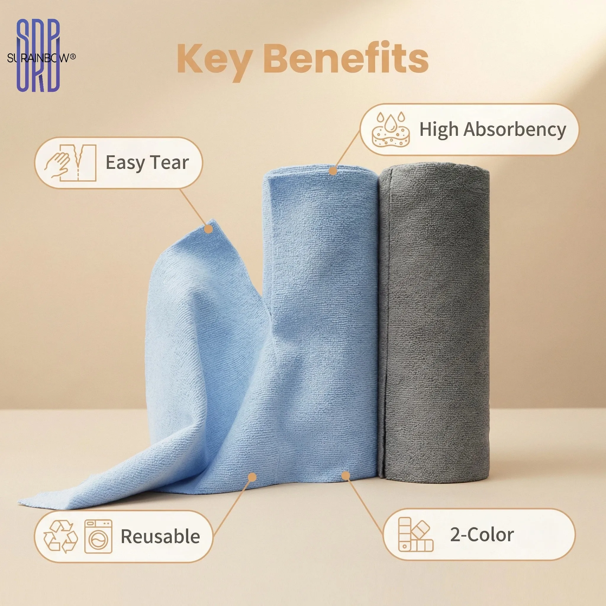 SRB Microfiber Cleaning Cloth Roll, 30 Pcs (1 Roll) Tear-Away Towels Washable, Microfiber Towels for Cars, Reusable Paper Towel view 4