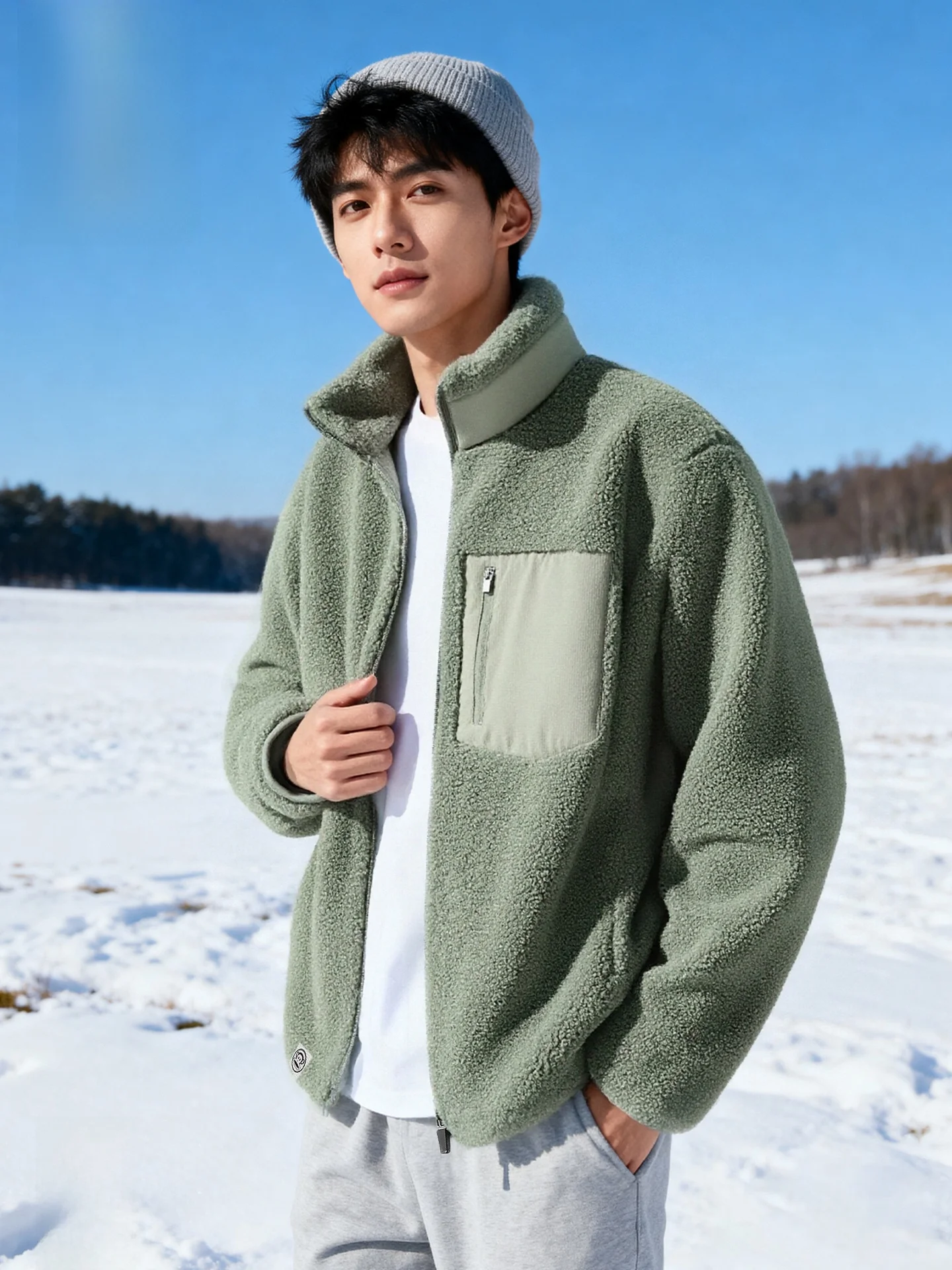 

Men's Fce Lined Thiened Stand Collar Jaet Winter New Sle Warmth Outerwear Casual Faion Polyester Fiber
