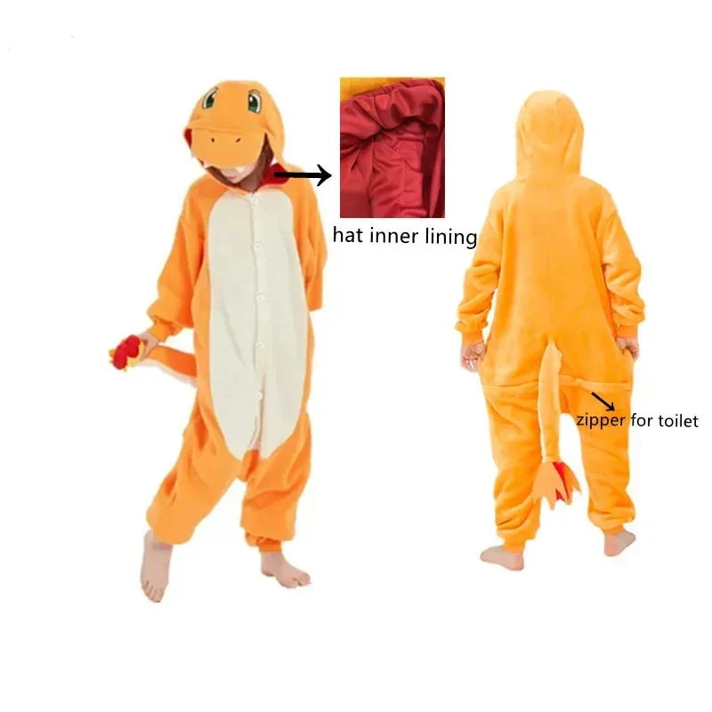 ★ Disfraz de Halloween, Pijama Kigurumi de Charmander, Pijama de Franela con Diseño de Dragón de Anime, Regalo de Cumpleaños ♥   Todos los rincones del país