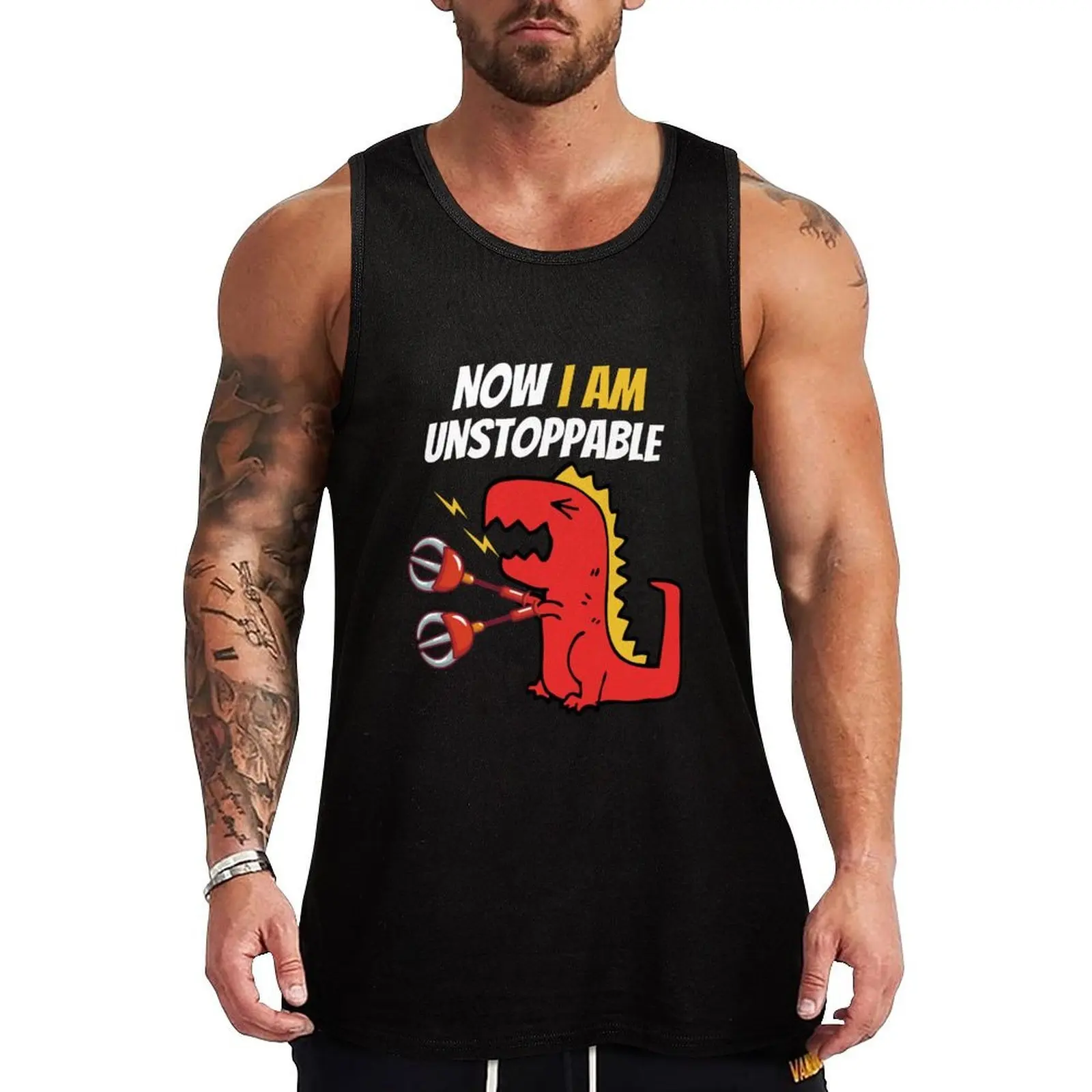 

Now I'm Unstoppable - Funny T-Rex Dinosaur Pun - I Am Unstoppable T-rex Tank Top T-shirt man men gym anime