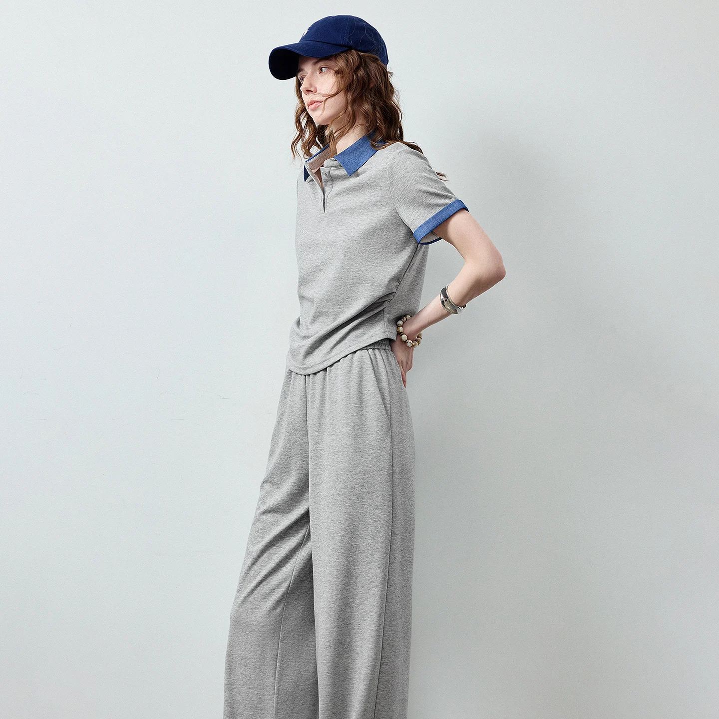 TOYOUTH Women Two Piece Set Summer 2026 Intellectual Sports Style Color Block Waist Cinching T Shirt Wide Leg Casual Pants