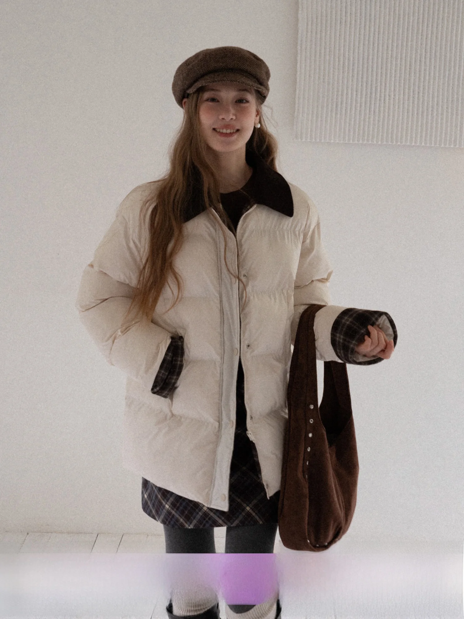 

Женская утепленная хлопковая куртка Eggka в клетку с воротником-стойкой, свободного кроя, в корейском стиле, теплая зимняя верхняя одежда