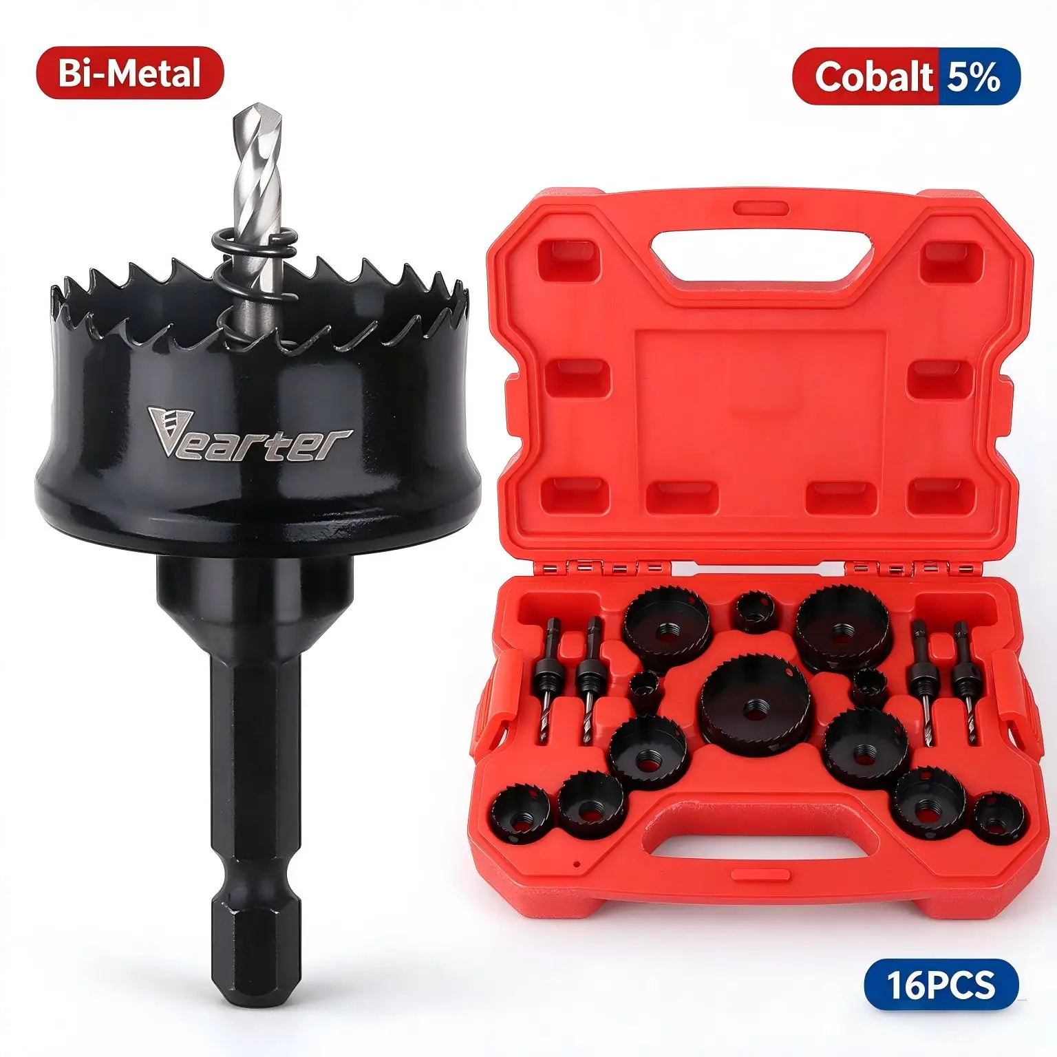 Kit 16 pezzi di seghe a tazza bimetalliche 14-51mm, trapano bimetallico in cobalto M42 per taglio di fori in legno, lamiera, rame, PVC, acciaio