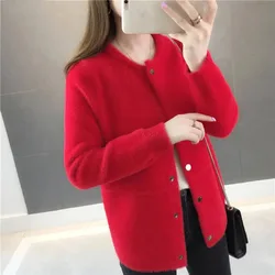 New Ladies Large Size 5XL Cardigan Knitwear Korean Women Imitation Mink Fur Coat Autumn Winter Female Solid Color Sweater Jacket