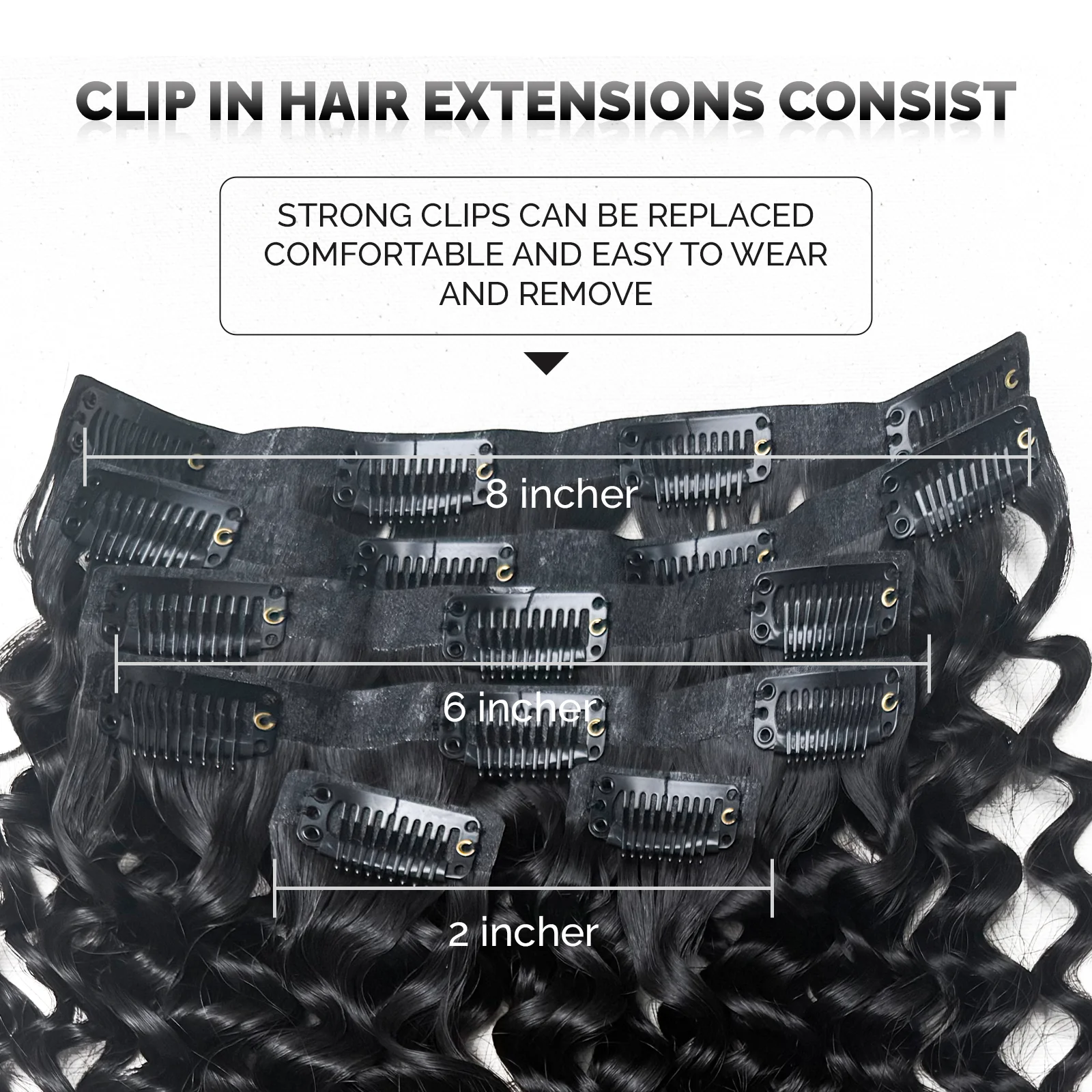 Powcign Light Curly PU Clips In Human Hair Extensions Natural Color Invisible Weft In Brazilian Remy Human Hair 110G