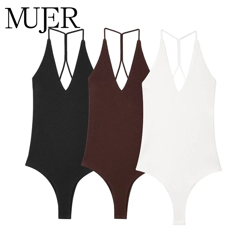 MUJER-Body blanco y negro para mujer, traje Sexy con espalda descubierta, monos con corpiño Halter para mujer, corsé de playa para verano, Top para mujer