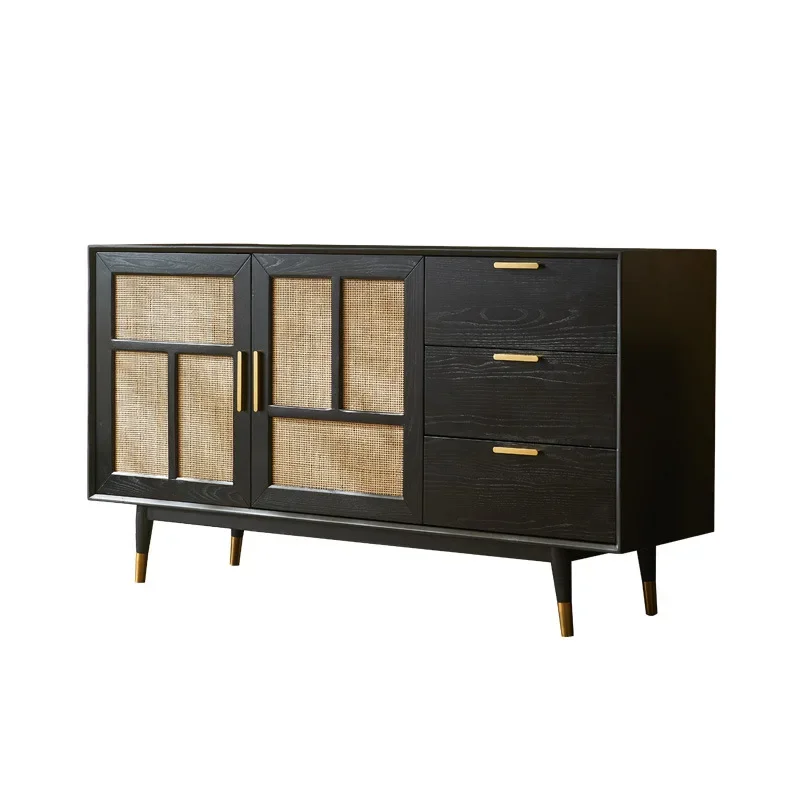 

Medieval style solid wood rattan locker, living room storage cabinet, entrance cabinet, tea kitchen cabinet, dining side cabinet