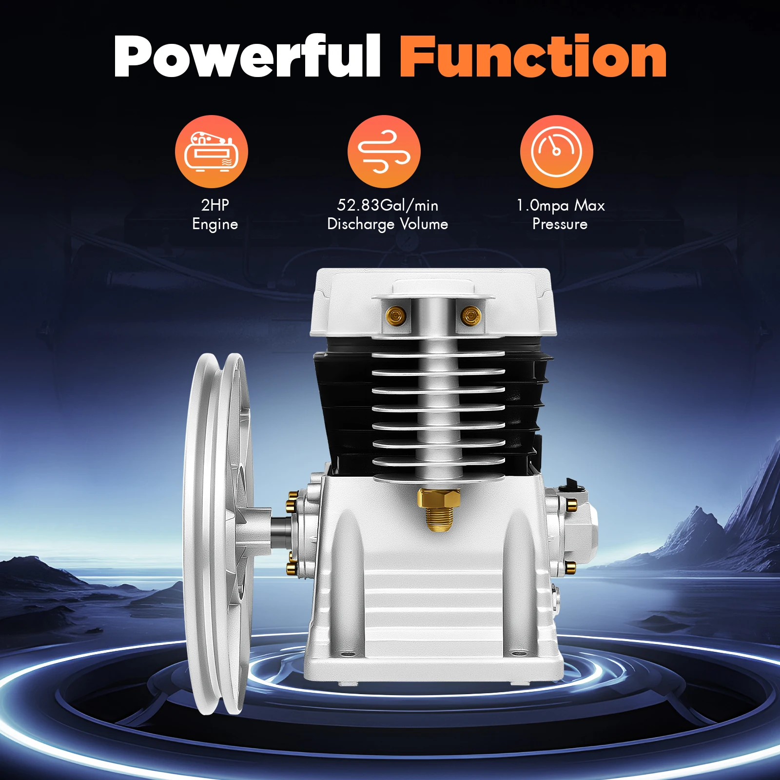 

1.5KW 2HP Air Compressor Pump Head, Single Stage Twin Cylinder Air Compressor Pump, 200L Discharge Volume for Automotive Industry, Pneumatic Tools