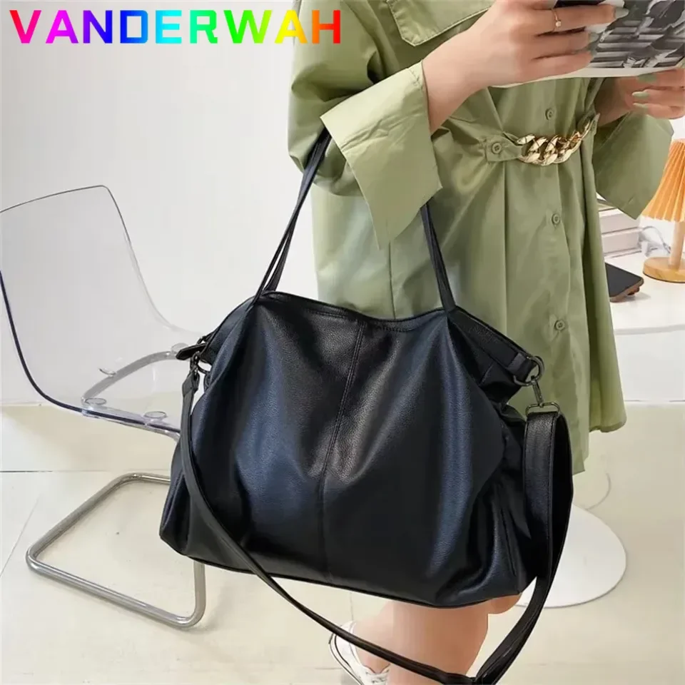 Große schwarze Umhängetaschen für Damen, Hobo-Shopper, einfarbig, hochwertiges PU-Leder, Handtasche für Damen, Reisetasche