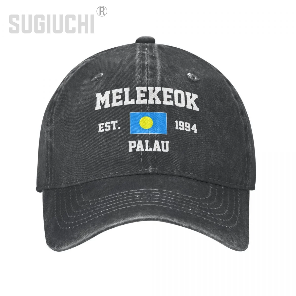 Flag of Palau EST.1994 Melekeok Unisex Adult Charcoal Washed Denim Baseball Cap Men Vintage Cotton Dad Patriotic Trucker Hat