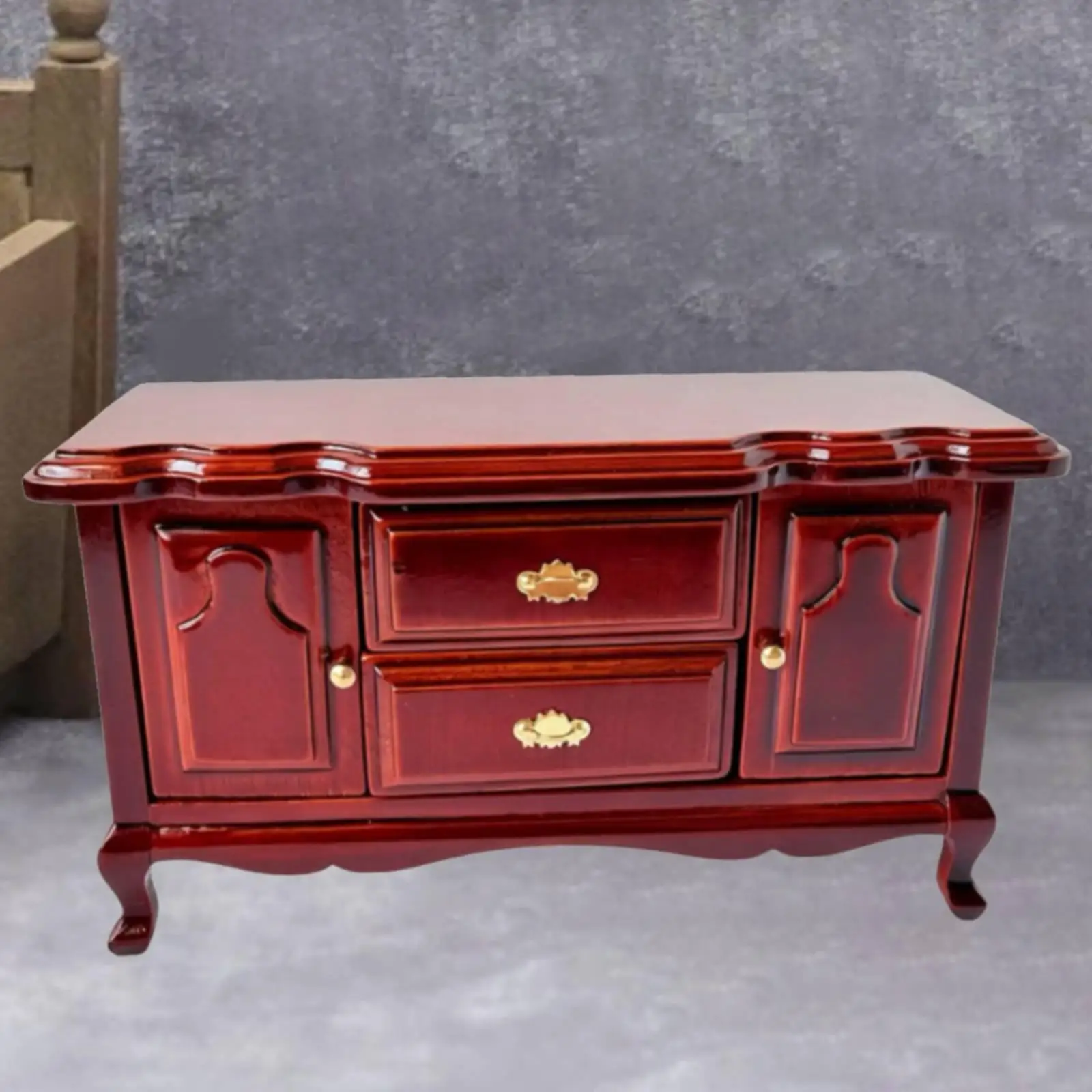 

1/12 Dollhouse Side Cabinet Wooden Miniature Furniture Cabinet Chest of Drawers for Bedroom Bedside Pretend Play
