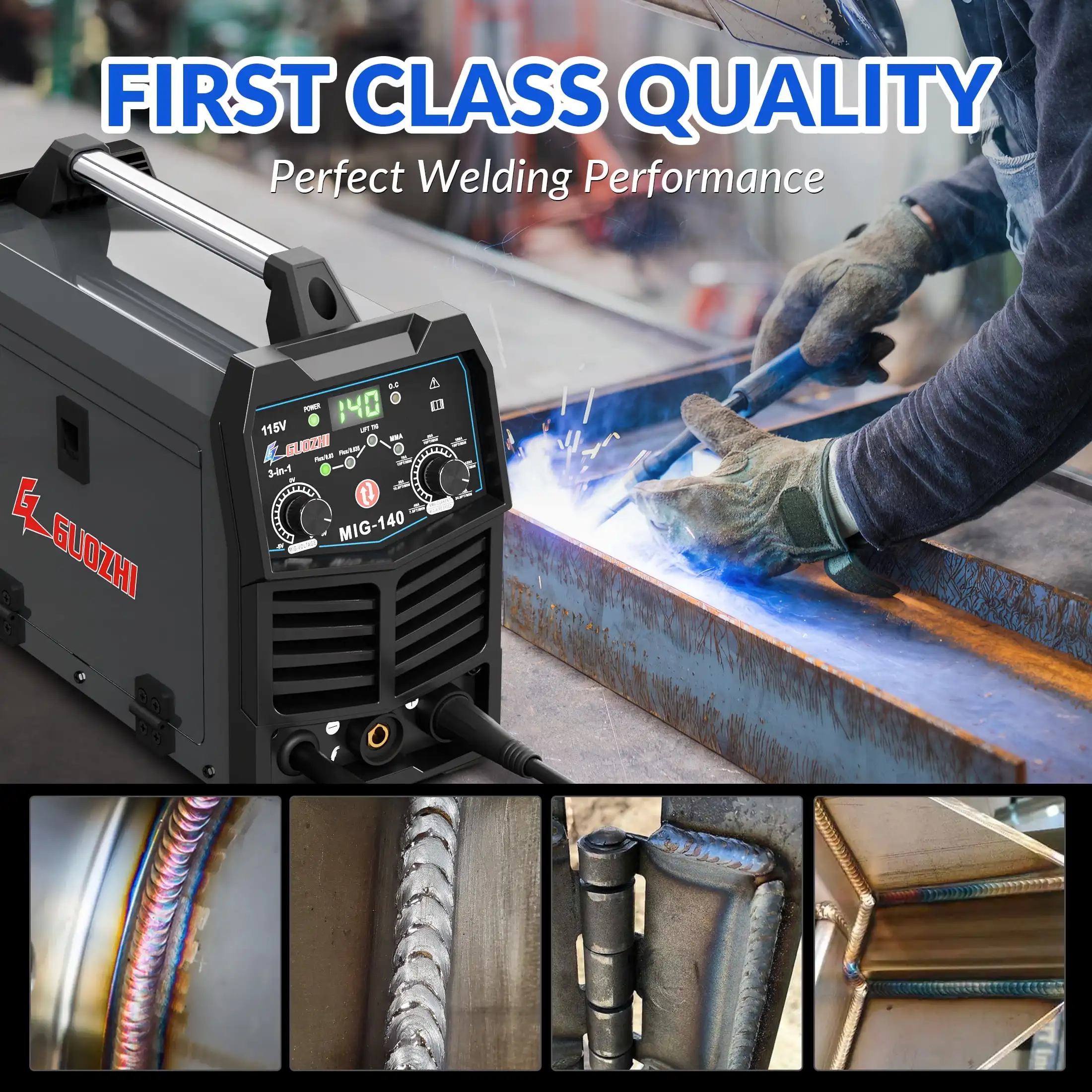 140A MIG Welder, 110V 3 in 1 Multi-Process Welding Machine Gasless Flux Core Welder MIG, MMA, Lift TIG(22.5LB)