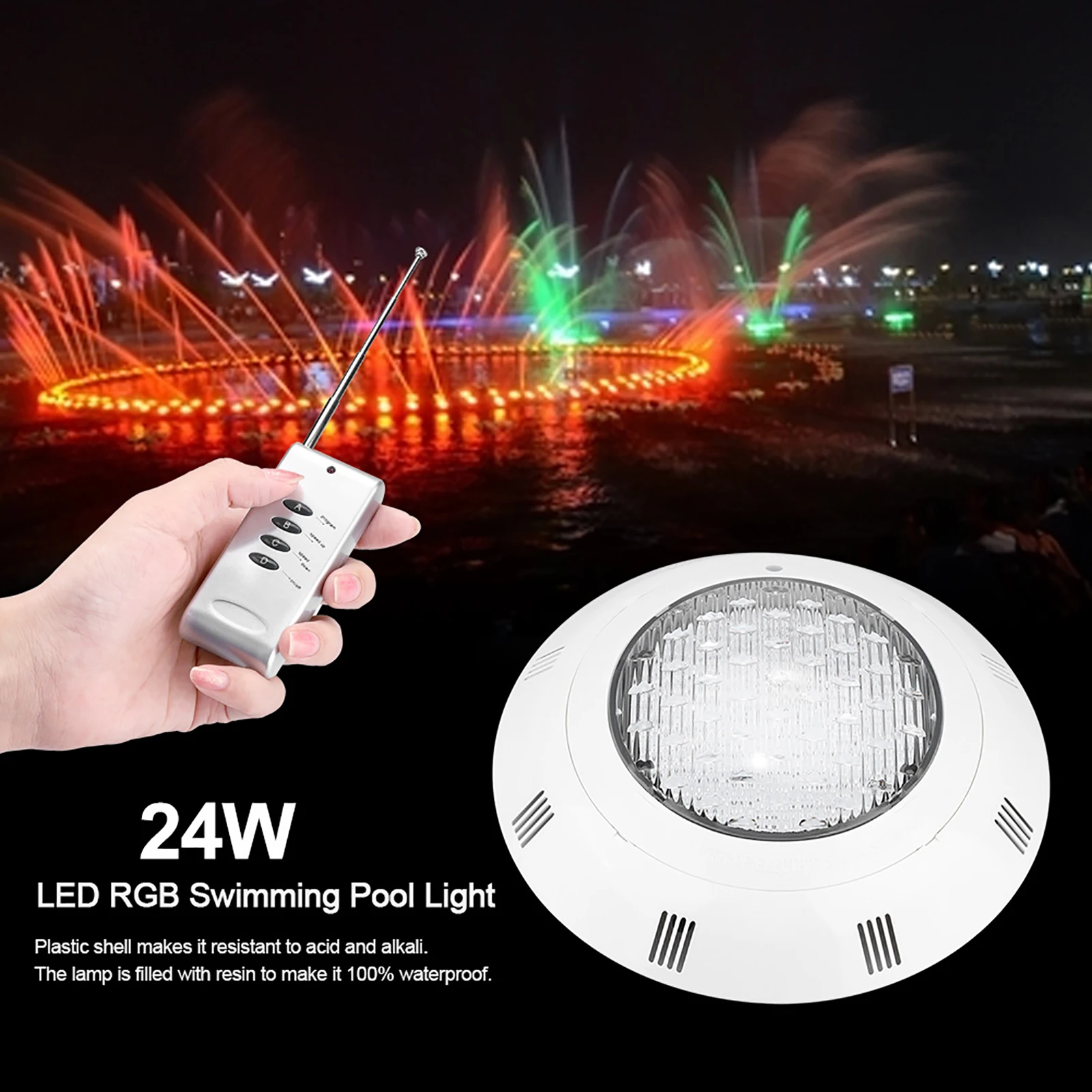 

12V 24 LED RGB Multi Color Underwater Swimming Pool Bright Light with Remote Control LED RGB Swimming Pool Light