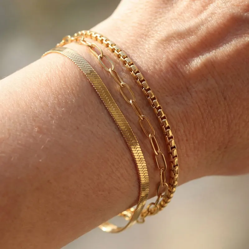 Stainless Steel18kGold Bracelet, Color-Retaining Snake Bone Chain, Blade Chain, Women'S Jewelry
