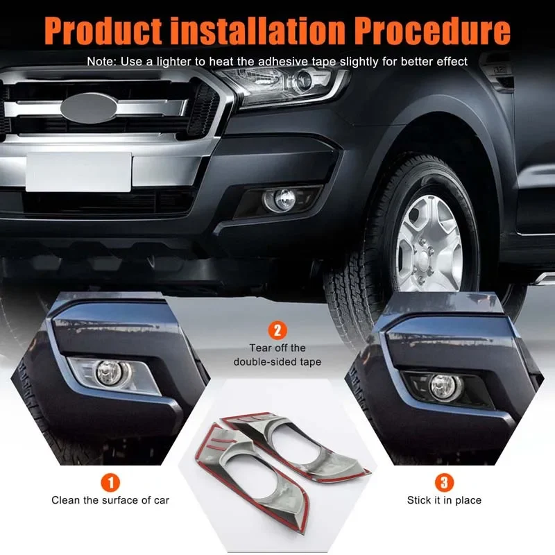 

For Ford Ranger 2015-2016 ABS Matte Black Car front fog light frame decorative sticker car exterior protection accessories 2Pcs