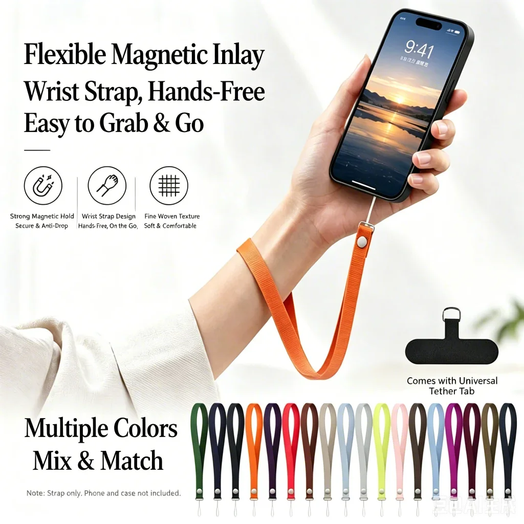 1:1 Original Replica Magnetic Woven Wrist Strap PET Anti-lost Lanyard For iPhone Duo 18 Pro Max S27 Ultra Phone Case For AirPods