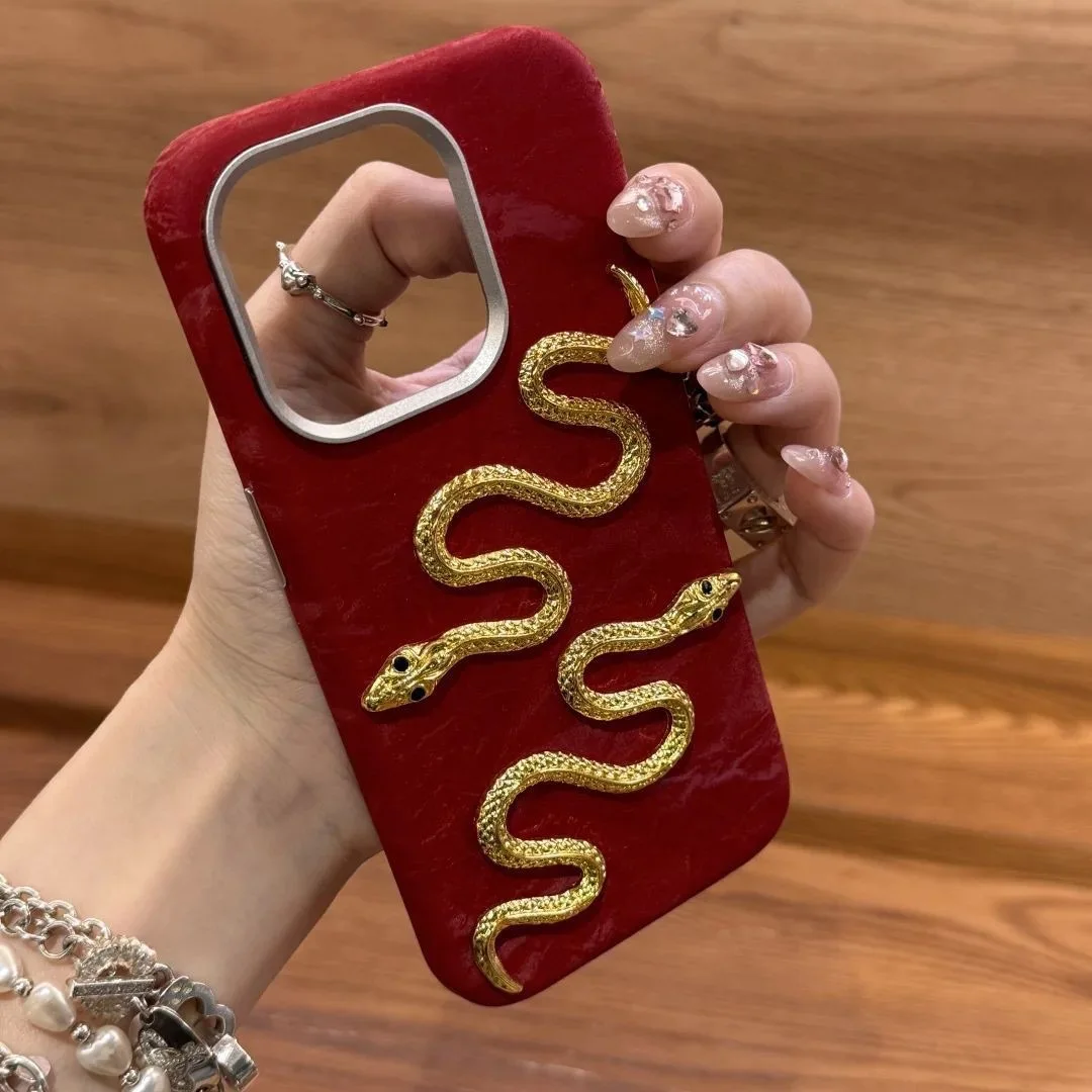 

TRSYPHXM 2024 new Suitable for iPhone 16 Promax phone case Golden Snake 15Pro 3D 14/13 New Year atmosphere 12 Korean style