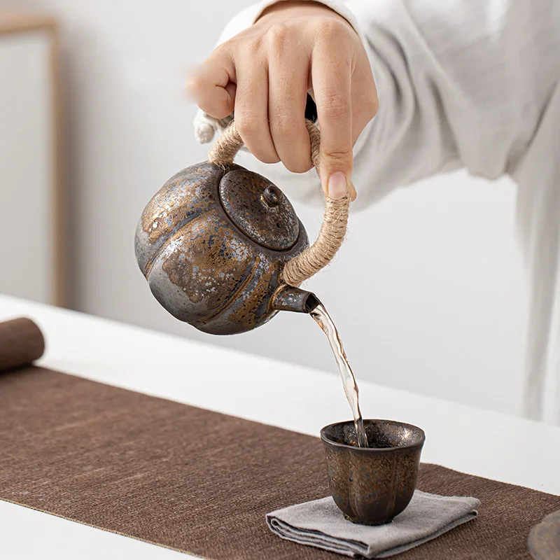 XH231 Lifting Beam Teapot Tea Set, Circular Tea Plate, Tea Pot, Tea Cup, Complete Set of Kung Fu Tea Set, Retro Small Set