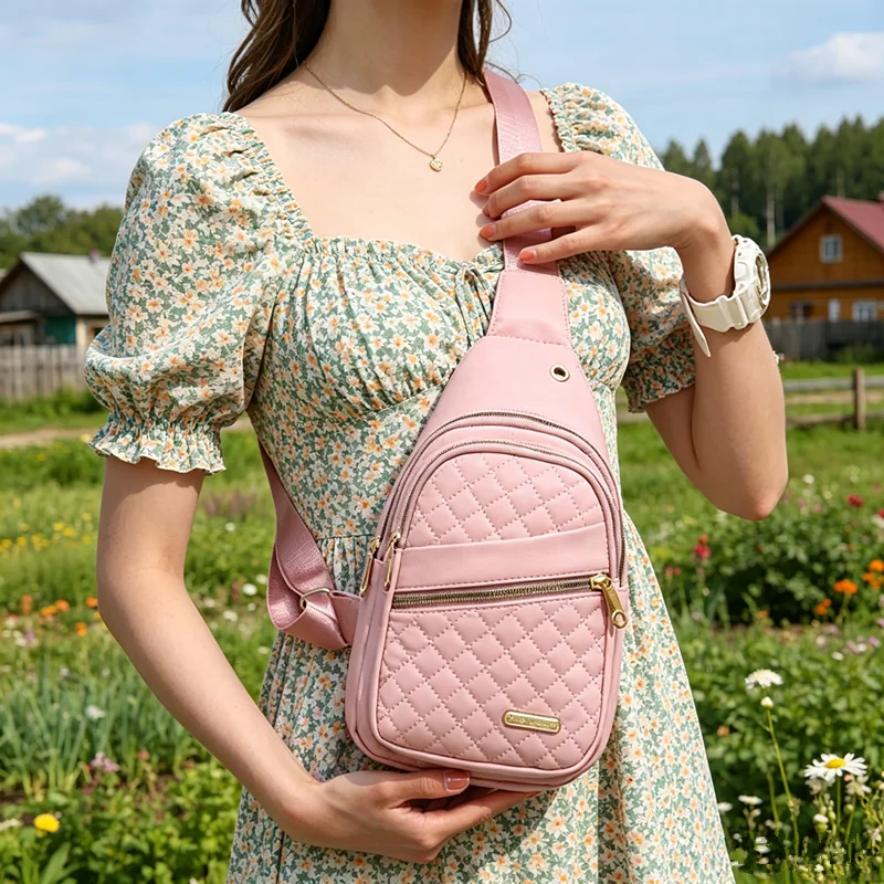 Gesteppte Nylon-Umhängetasche mit Goldreißverschluss, Mehrtaschen-Crossbody-Taschen für Damen und Herren, Alltags-, Freizeit-, Reise-, Outdoor- und Sporttasche – Detail 23