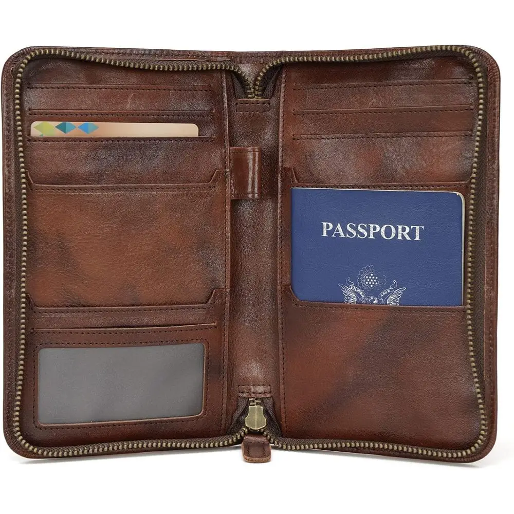 

RFID Blocking Leather Passport Holder - Holds 4 Passports, Travel Wallet for Men