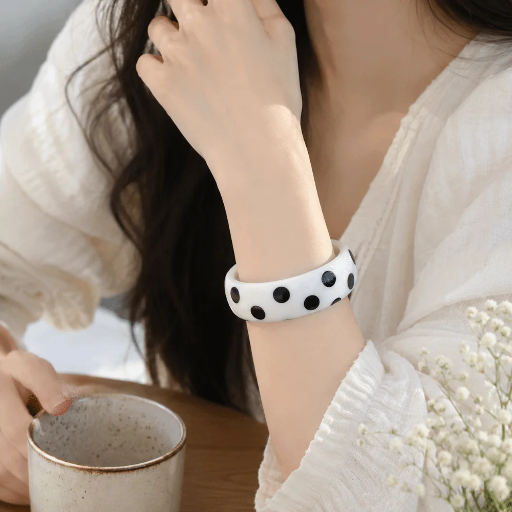 Round Wide Resin Polka Dot Bangles Hip Hop Cool Punk Style Candy Color Bracelets Colored Stackable Geometric Wristband Unisex