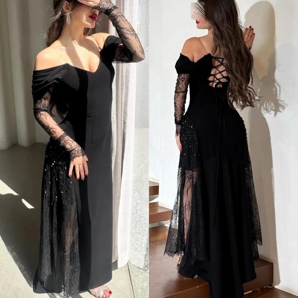 

Вечернее платье высокого качества по индивидуальному заказу, плиссированное кружевное блестящее трапециевидное платье на заказ, черные очаровательные платья миди, элегантные вечерние платья