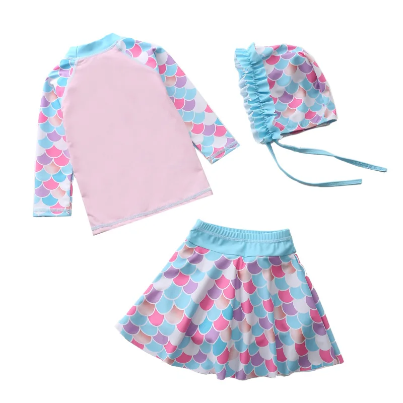 HappyFlute New Split Long Sleeve Girls' Swimsuit With Three-dimensional Fishtail Boxers For Summer