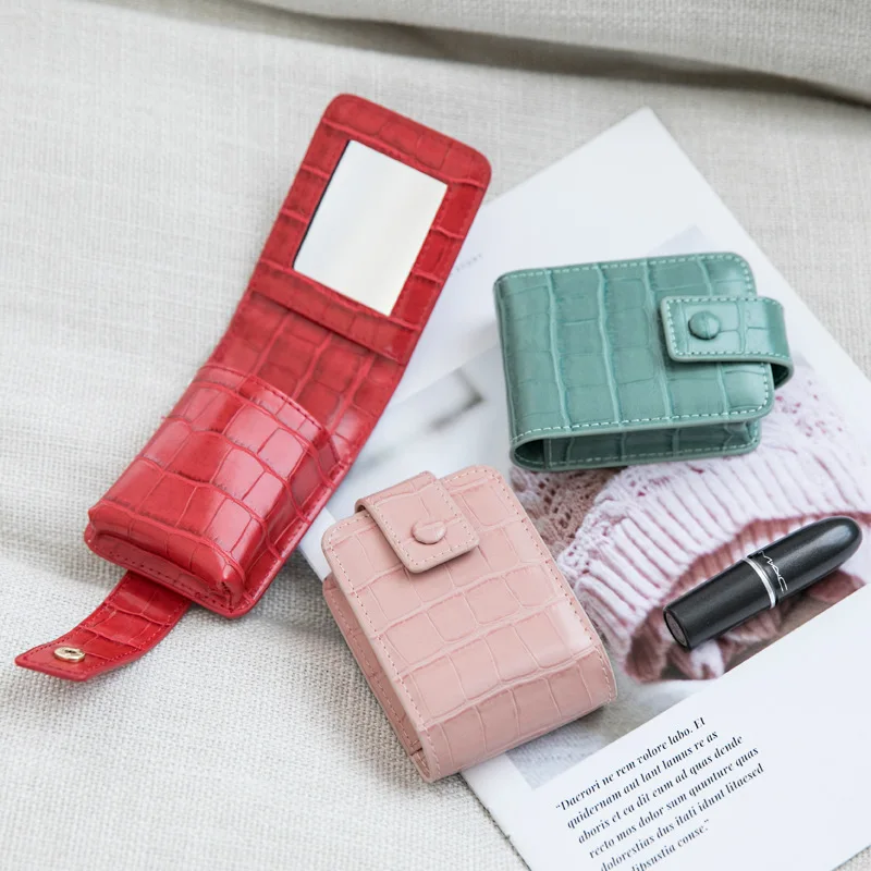 PU leather portable makeup bag for women, creative mirror touch-up mouth red envelope mini storage bag