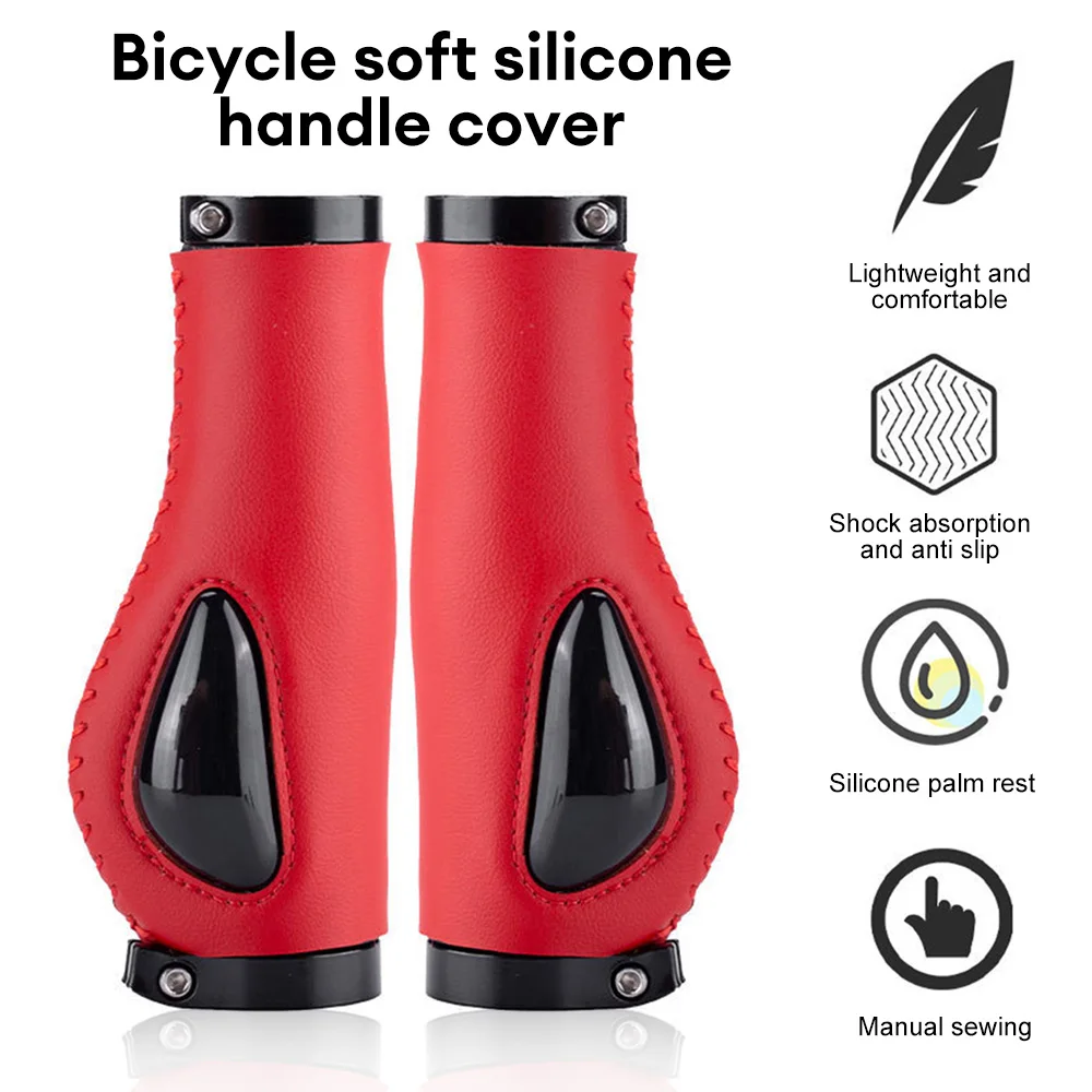 Leather Bicycle Grips Liquid Silicone MTB Handle Cuffs Ergonomics Handlebar Grip Bilateral Lock Non-slip Road Bike Accessories