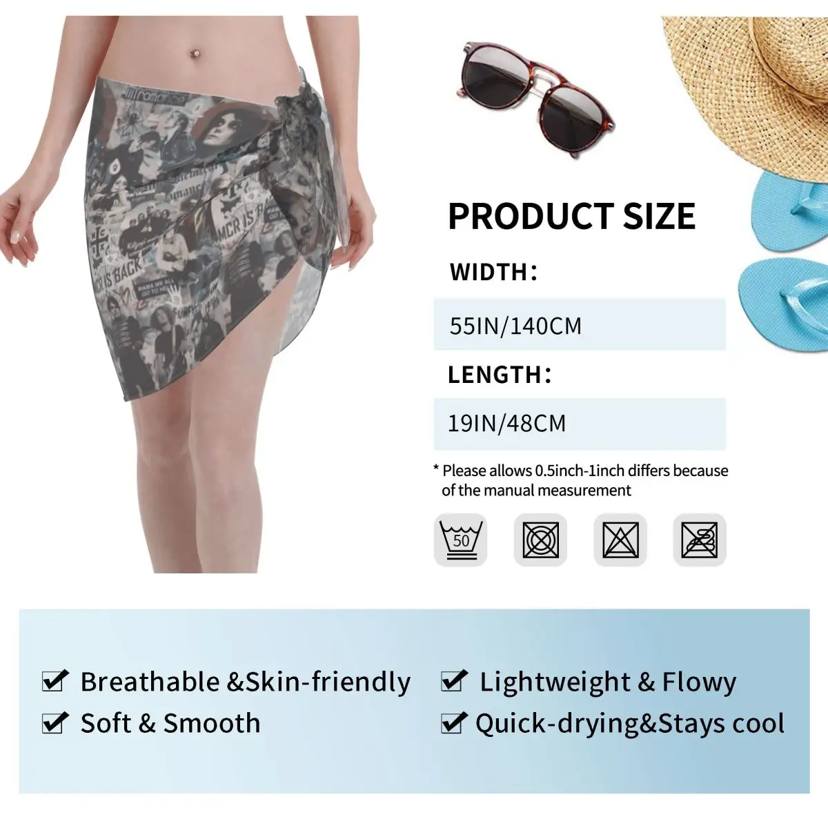 Personalizzato My C-Chemical Romances Of Emotions Beach Bikini Wrap Bikini trasparente Abiti da spiaggia Gonna corta Sciarpa di chiffon Cover up