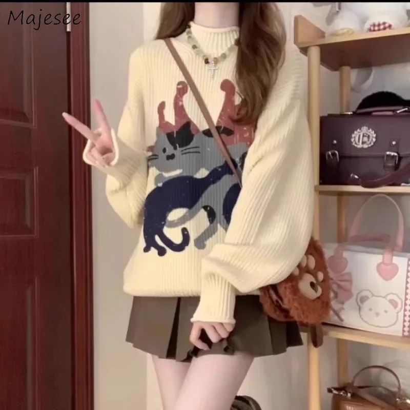 

Pullovers Women O-neck Knitted Vintage Ins Lazy Style Autumn Winter Sweaters All-match Korean Fashion Chic Cute Harajuku Cozy