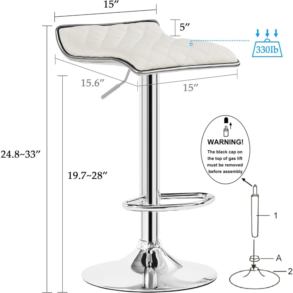 Bar Stools altura ajustável, branco cozinha balcão, conjunto de 4