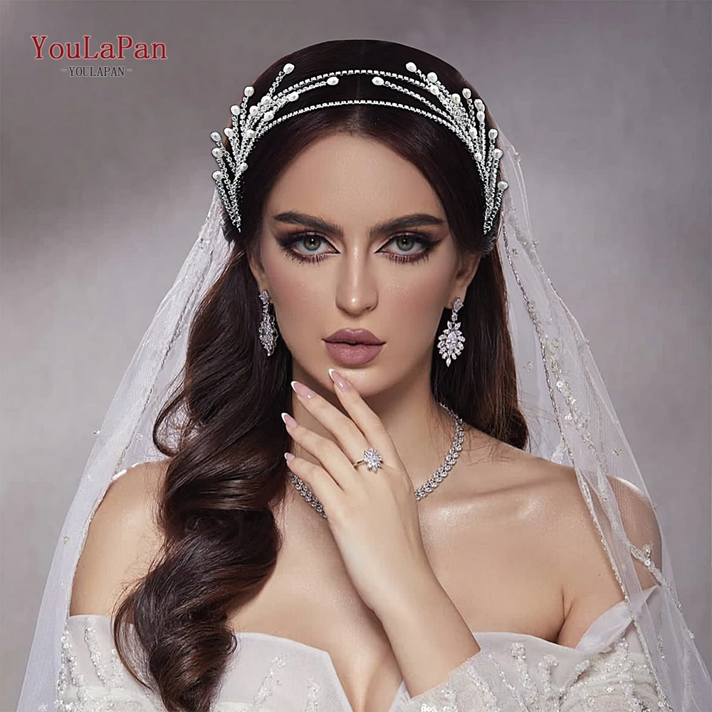 

YouLaPan Rhinestone Tiara for Wedding Bridal Crystal Beaded Headband Handmade Jewelry Hair Decoration Bride Head Accessory HP605